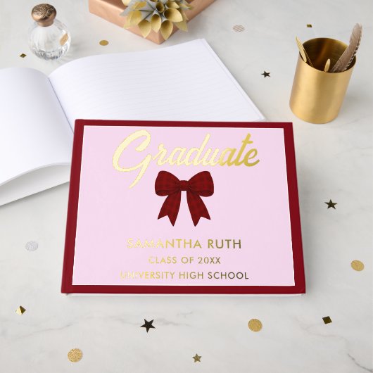 Burgundy Gingham Bow Graduation Party (Recto ouvert)