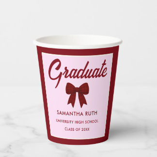 Burgundy Gingham Bow Graduation Party Paper Cups Papieren Bekers