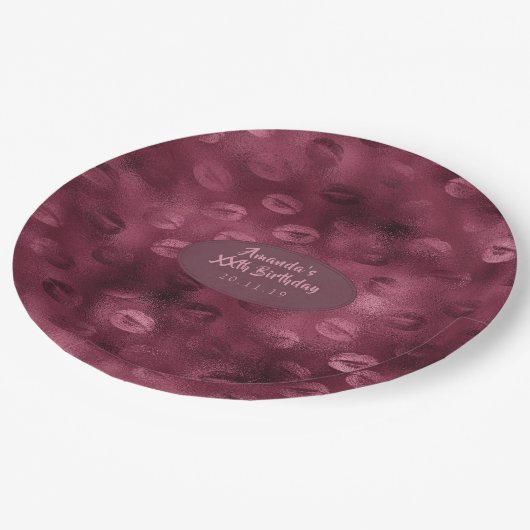 Burgundy Glam Folie Glitter Lippen Papieren Bordje (Gekanteld)