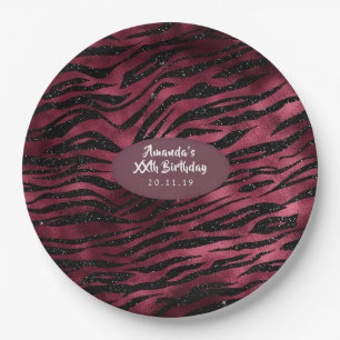 Burgundy Glam Folie Glitter Tiger Stripes Papieren Bordje