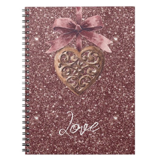 Burgundy Glitter Bow Heart Notitieboek (Voorkant)