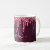 Burgundy glitter druist monogram script koffiemok (Voorkant rechts)