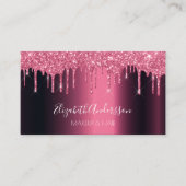 Burgundy glitter druppelt metaal QR colde script Visitekaartje (Voorkant)