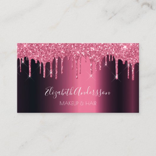 Burgundy glitter druppelt metaal QR colde script Visitekaartje (Voorkant)