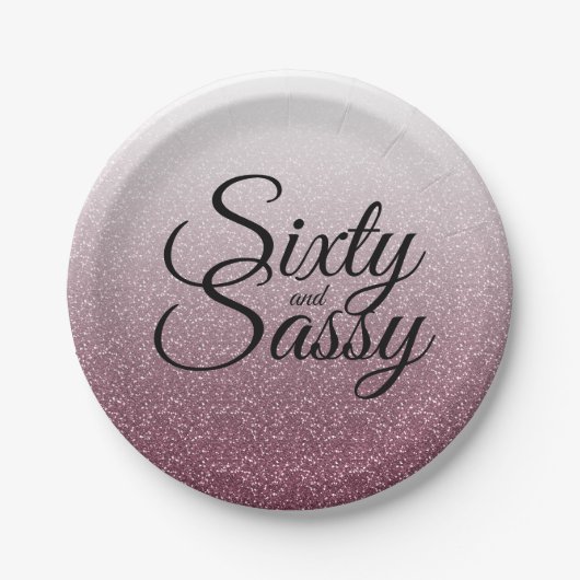 Burgundy Glitter Ombre 60 en Sassy 60th Birthday Papieren Bordje (Voorkant)
