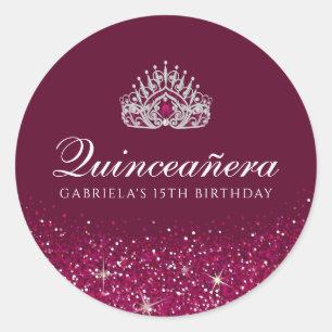 Burgundy Glitter Quinceanera Ronde Sticker