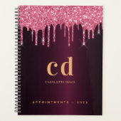 Burgundy glitter roze monogram planner (Voorkant)