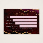 Burgundy Gold Agate Certificat cadeau d'entreprise (Dos)