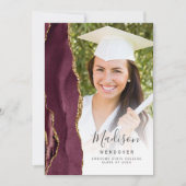 Burgundy Gold Agate Faire-part de graduation photo (Devant)