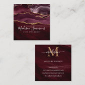Burgundy Gold Agate Geode Monogram Elegant Script Vierkante Visitekaartje (Voorkant / Achterkant)