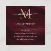 Burgundy Gold Agate Geode Monogram Elegant Script Vierkante Visitekaartje (Achterkant)