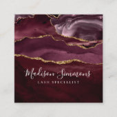 Burgundy Gold Agate Geode Monogram Elegant Script Vierkante Visitekaartje (Voorkant)