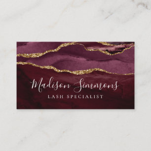 Burgundy Gold Agate Geode Monogram Girly Script Visitekaartje