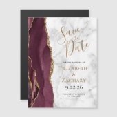 Burgundy Gold Agate Marble Magnetic Save the Date (Voorkant / Achterkant)