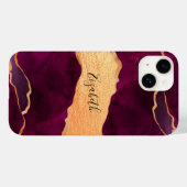 Burgundy gold agate marble roos gold name Case-Mate iPhone case (Achterkant (horizontaal))