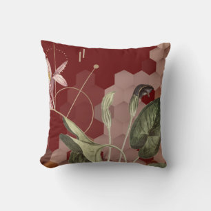 Burgundy & Gold Artistic Floral Ombre Hexagon Kussen