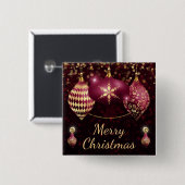 Burgundy & Gold Baubles Merry Kerstmis Vierkante Button 5,1 Cm (Voorkant /achterkant)