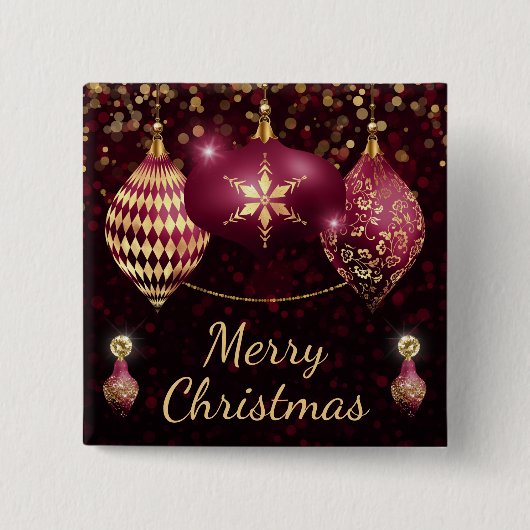 Burgundy & Gold Baubles Merry Kerstmis Vierkante Button 5,1 Cm (Voorkant)