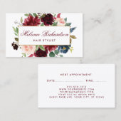 Burgundy Gold Blue Hair Stylist Appointard Afsprakenkaartje (Voorkant / Achterkant)