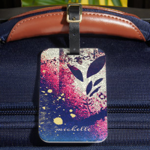 Burgundy Gold Botanical Sparkle Abstract Signature Bagagelabel