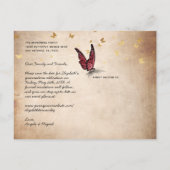 Burgundy Gold Butterfly Quince Foto Save the Date Aankondigingskaart (Achterkant)