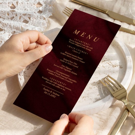 Burgundy & Gold Calligraphy Menu Mariage