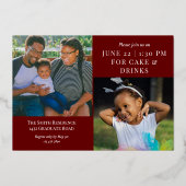 Burgundy Gold Calligraphy Photo Afstuderen Folie Uitnodiging (Achterkant)