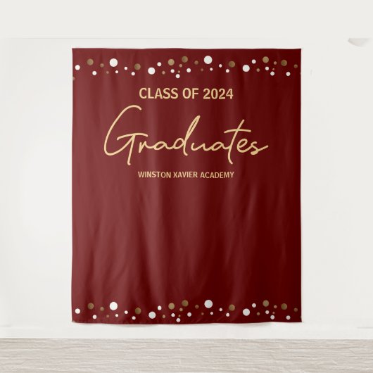 Burgundy Gold Class van 2024 afstudeerbackdrop Wandkleed (Voorkant)
