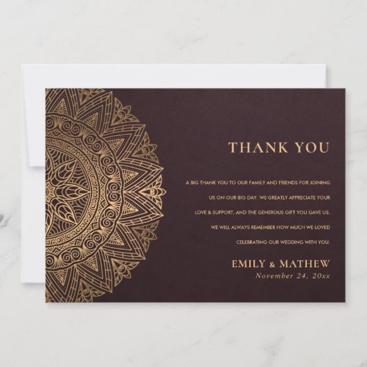 BURGUNDY GOLD CLASSIC  MANDALA WEDDING BEDANKKAART (Voorkant)