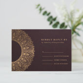 BURGUNDY GOLD CLASSIC MANDALA WEDDING RSVP (Staand voorkant)