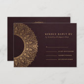 BURGUNDY GOLD CLASSIC ORNATE MANDALA MARIAGE RSVP (Devant / Derrière)