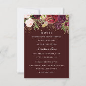 Burgundy Gold Confetti Floral Fall Wedding Hotel Kaart (Voorkant)