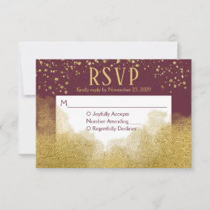 Burgundy Gold Confetti RSVP Weddenschap Kaartje