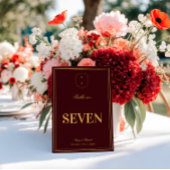 Burgundy Gold Crest Monogram Wedding Table Number Kaart