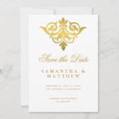 Burgundy Gold Damask Indian Wedding Save the Date (Voorkant)