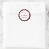 Burgundy Gold Damask Merci Sticker Étiquette rond (Sac)