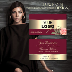 Burgundy Gold Decor en Cute Roos Flower with Logo Visitekaartje