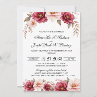 Burgundy Gold Elegant Modern Wedding Invitation Kaart