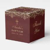 Burgundy Gold Elegant Script Girl Baptisme Bedankdoosjes (Voorkant Zijde)
