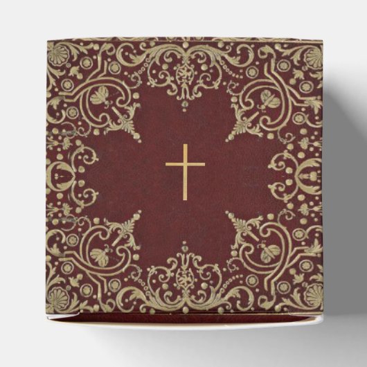 Burgundy Gold Elegant Script Girl Baptisme Bedankdoosjes (Bovenkant)