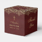 Burgundy Gold Elegant Script Girl Baptisme Bedankdoosjes (Achterkant)