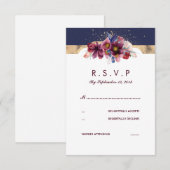 Burgundy Gold et Marsala Wedding RSVP Floral (Devant / Derrière)