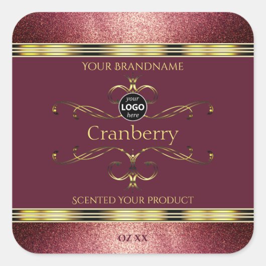 Burgundy Gold Étiquette Parties scintillant bordur (Devant)