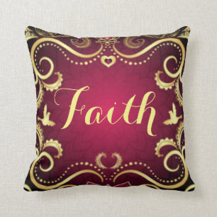 Burgundy Gold Faith Pattern Print Design Kussen
