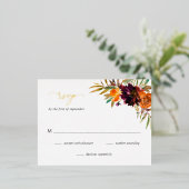 Burgundy Gold Fall Floral Rustic Wedding Carte RSV (Debout devant)