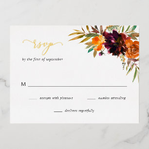 Burgundy Gold Fall Floral Rustic Wedding Carte RSV