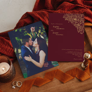 Burgundy Gold Floral Faire-part de mariage photo