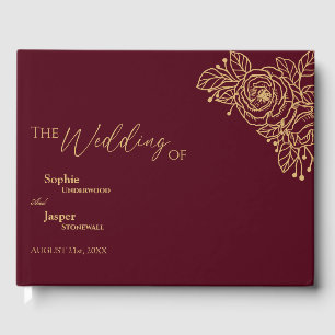 Burgundy Gold Floral Mariage Livre d'or