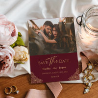 Burgundy Gold Floral Photo Enregistrer La Carte Da