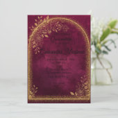 Burgundy & Gold Floral Quinceanera Invitation (Debout devant)